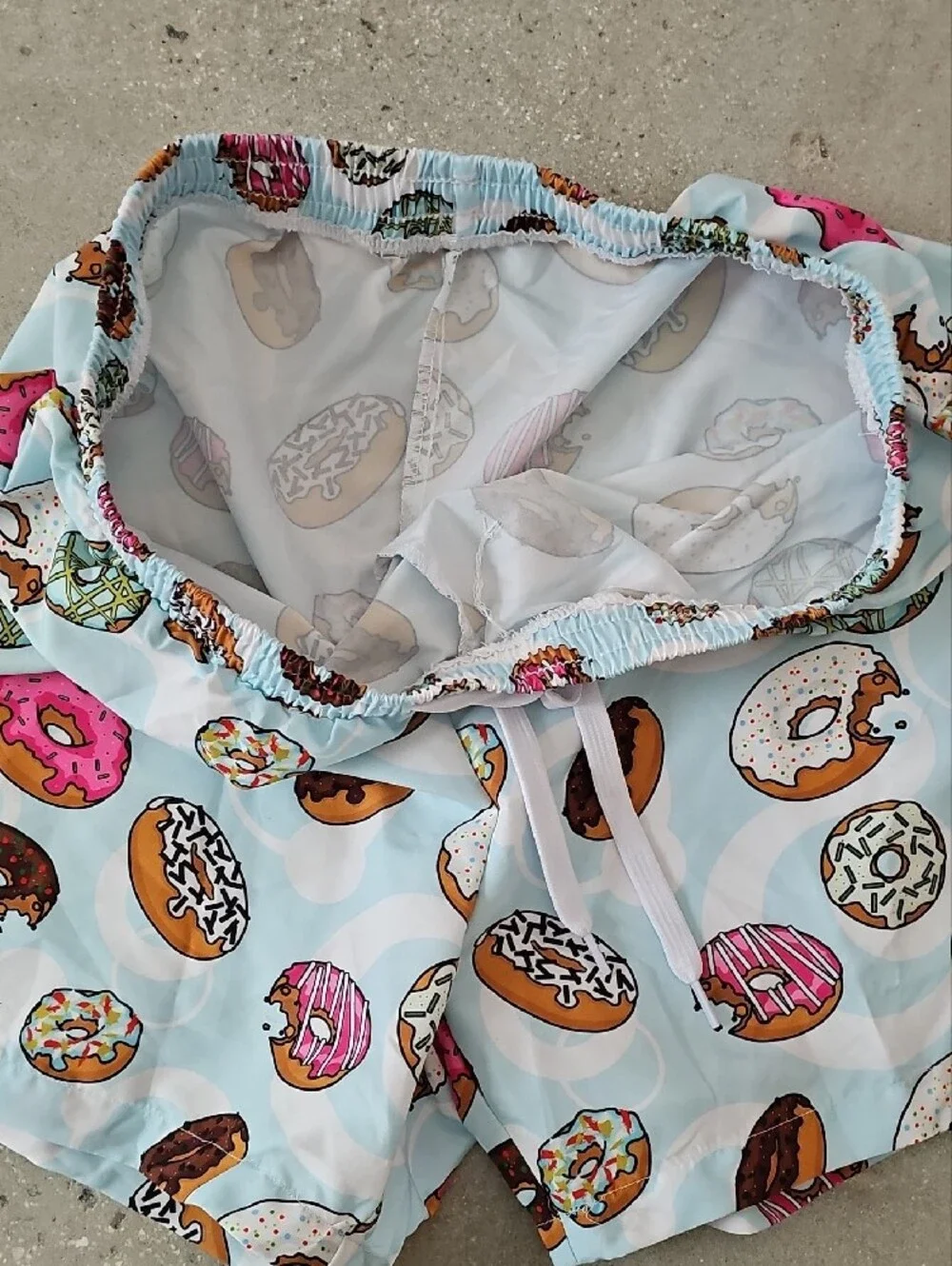 Mens's Donut Print Drawstring Swim Shorts  - Light Blue